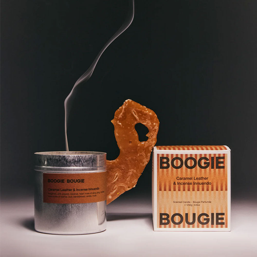 Boogie Bougie Caramel Leather & Incense Innuendo – Limited Soy Candle