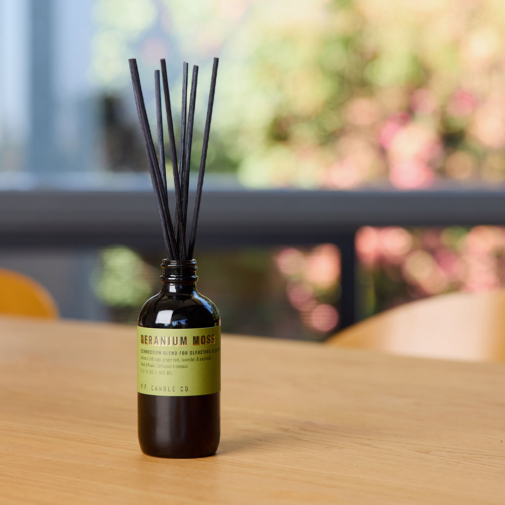 P.F. Candle Co. Alchemy Line: Geranium Moss – Reed Diffuser