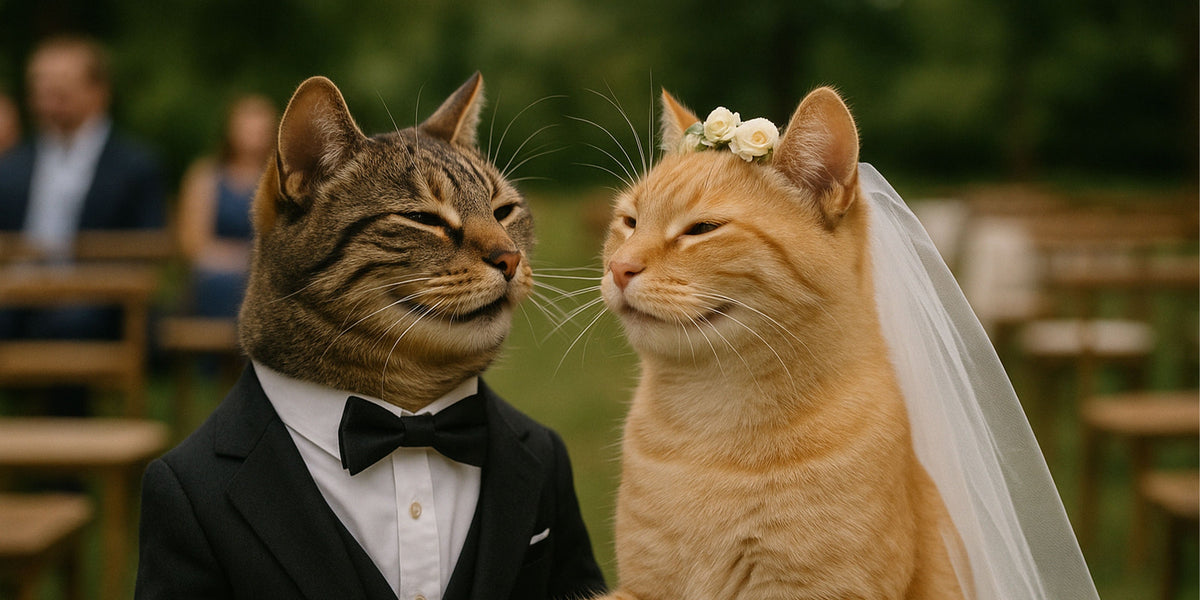 Mann und Frau in Anzug und Hochzeitskleid